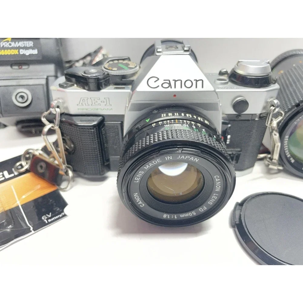 Canon AE-1 Program 35mm SLR Camera 50mm 1:1.8 Canon Lens 1:4.0 Lens Flash Works!